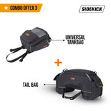 SideKick Combo 3: Universal 15Ltrs Tank Bag plus 45Ltrs Tail Bag, with Waterproof Rain Covers included