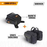 SideKick Combo 4: Magnetic 15Ltrs Tank bag plus 45Ltrs Sports Saddlebags. Both with Outer Rain Covers Included.