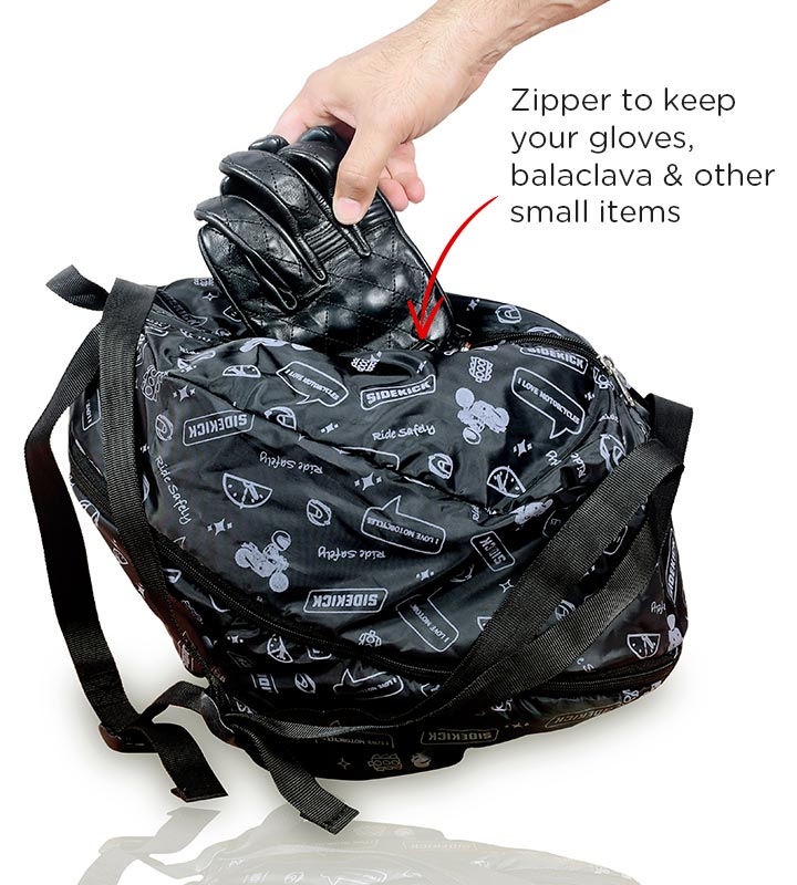 Sidekick Foldable Helmet Bag fits all full face and half face helmets.