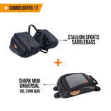Combo 17: Stallion Sports Saddle Bags plus Shark Mini Universal 18L Tank Bag with Waterproof Rain Covers Included