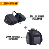 Combo 18: Stallion Sports Saddle Bags plus Shark Universal 28L Tank Bag with Waterproof Rain Covers Included