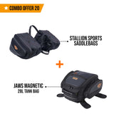 Combo 20: Stallion Sports Saddle Bags plus Jaws Magnetic 28L Tank Bag with Waterproof Rain Covers Included